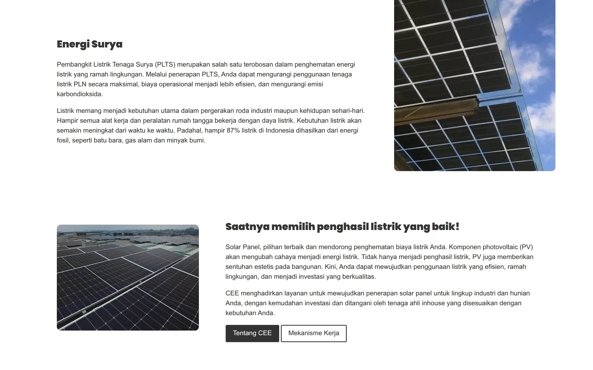 Introduction to solar power with photos of solar panel installations
