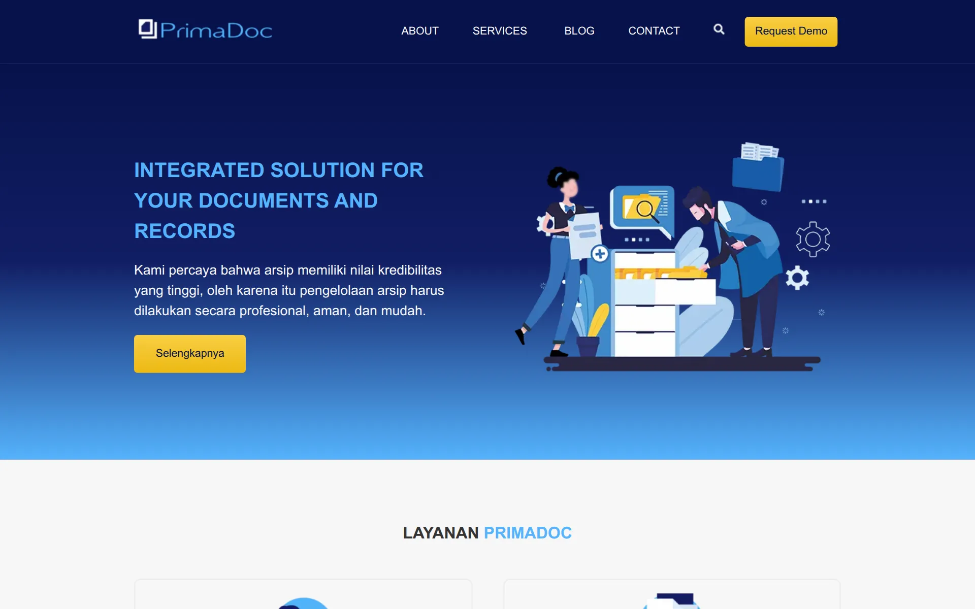PrimaDoc homepage hero offering an integrated solution for documents and records