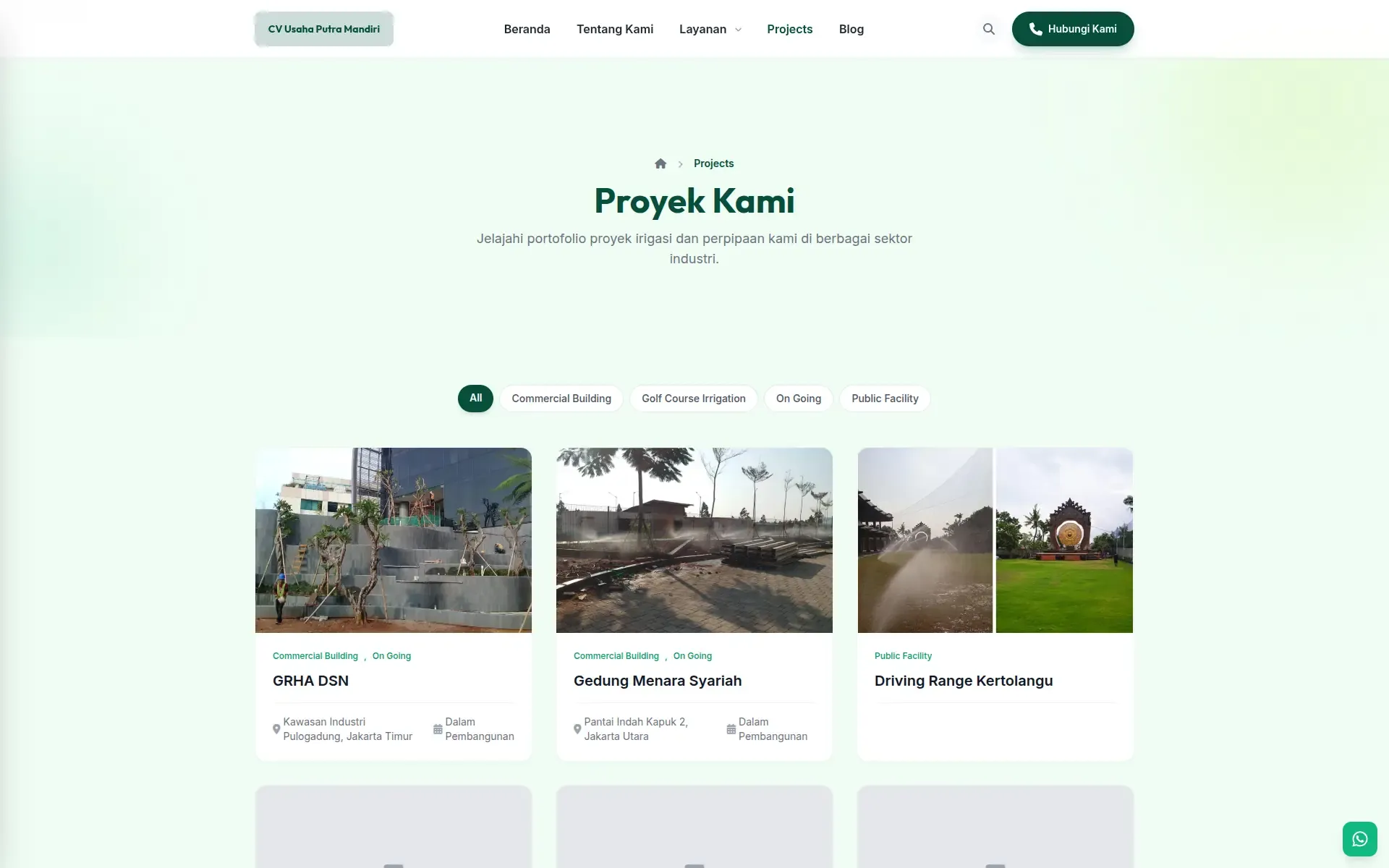 Project portfolio with category filters and project cards